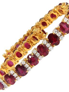21.86ct NATURAL FINE VIVID RED RUBY DIAMONDS TENNIS BRACELET CLASSIC 14kt*